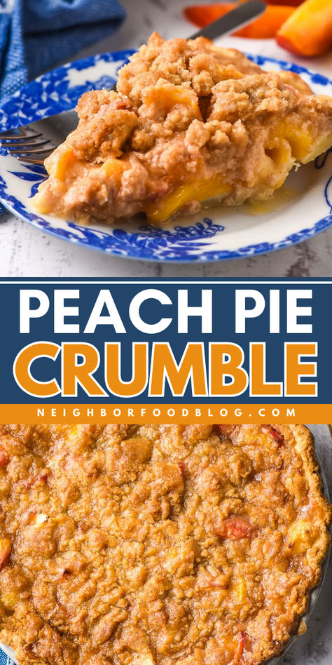 Turn your canned peaches into a golden peach pie crumble! You don't want to miss this easy peach crumble pie recipe. This recipe is perfect for a simple 4th of July dessert, a summer dessert idea, or to any event you can think of! Peach Pie Recipes Crumble, Peach Crumble Pie Recipes, Peach Pie From Canned Peaches, Peach Pie Filling Recipes Desserts, Peach Pie Recipes With Fresh Peaches, Canned Peach Pie Recipes, Canned Peach Pie Filling Recipes, Fresh Peach Pie Recipes, Peach Pie Canned Peaches