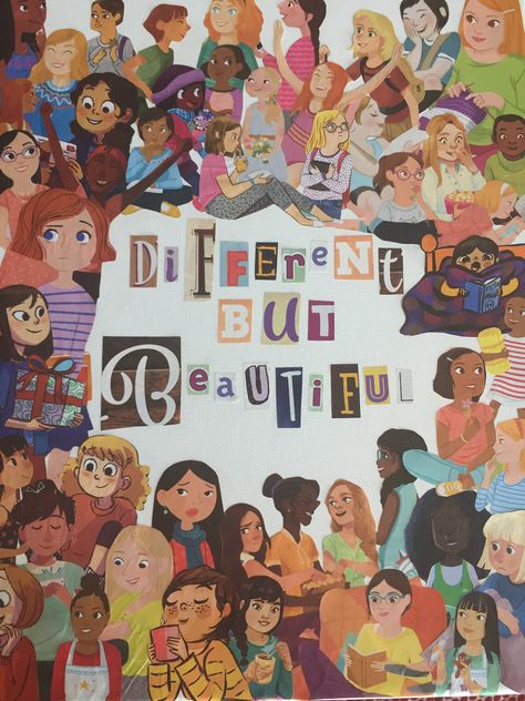 Celebrating Diversity! I made this collage out of AG magazines because of the beautiful illustrations! Diversity Poster Ideas, People Collage Art, Assimilation Art, Diversity Poster Design, Art About Community, Inclusivity Art, Culture Collage Project, Multicultural Aesthetic, Inclusion Artwork