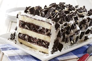 OREO & Ice Cream Sandwich Cake Recipe Oreo Cookie Ice Cream, Sandwich Cake Recipe, Ice Cream Sandwich Cake Recipe, Oreo Ice Cream Sandwich, Cookie Ice Cream Sandwich, Cream Sandwich Cake, Easy Ice Cream Sandwiches, Oreo Ice Cream Cake, Ice Cream Sandwiches Recipe