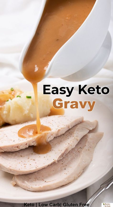 Keto gravy being pour over turkey breast meat. Keto Gravy, Keto Condiments, Gluten Free Gravy, Low Sugar Diet Recipes, Gluten Free Beauty Products, Healthy Low Carb Snacks, Healthy Low Carb Dinners, Low Carb Low Fat Recipes, Diet Recipes Easy