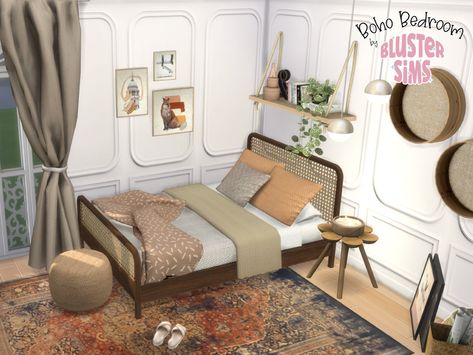 Sims 4 Cc Furniture Bedroom, Bedroom Sims 4, Cozy Boho Bedroom, Sims 4 Bedroom, Chill Room, Dreams Beds, Sims 4 Cc Furniture, Boho Deco, Boho Bedding