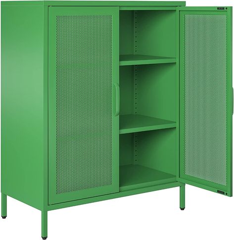 Amazon.com: Novogratz Channing 2 Door Accent Cabinet-Mesh Metal Locker, Kelly Green : Office Products Mesh Doors, Locker Designs, Accent Storage Cabinet, Door Accent Cabinet, Store Books, Vintage Industrial Style, Accent Storage, Metal Lockers, Organized Living