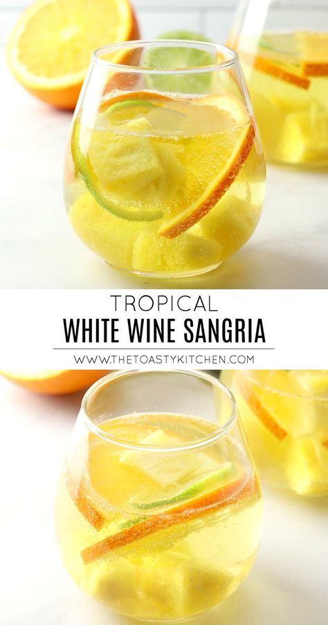 Tropical White Sangria, Tropical Sangria Recipe, White Wine Drink, Sangria Blanca, Guest Recipes, Tropical Sangria, Pineapple Sangria, Citrus Sangria, White Wine Sangria Recipe