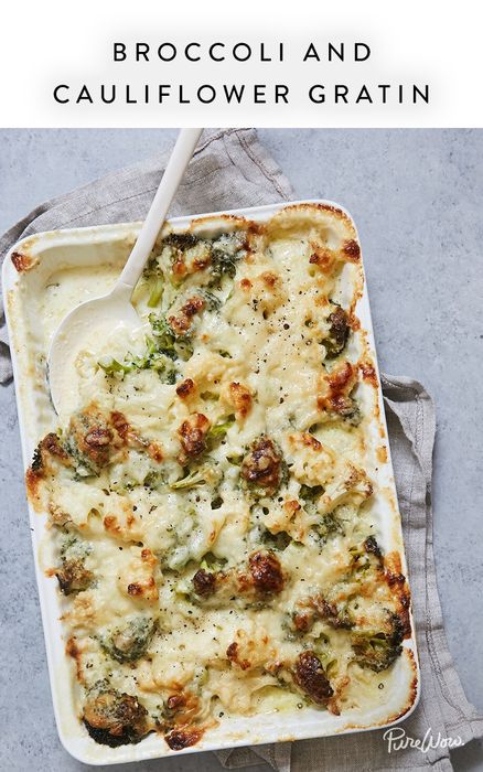 Broccoli and Cauliflower Gratin via @PureWow. Every cook needs a few go-to vegetable side dishes in her back pocket. So let us introduce you to one that we want to serve at basically every single meal: broccoli and cauliflower gratin. It brings two veggies together in cheesy harmony, and what could be tastier than that? Confession: We love gratins. And this one is a stellar substitute for green bean or broccoli casserole. Side Dishes For A Crowd, Dishes For A Crowd, Broccoli And Cauliflower, Cauliflower Gratin, Keto Thanksgiving, Best Food Recipes, Broccoli Cauliflower, Broccoli Casserole, Thanksgiving Side