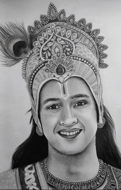 Krishna Pencil Sketch Art, Simple Art Designs Drawings, Gods Sketches Pencil, Drawing For Exhibition, Mahabharat Sketch, Shri Krishna Sketch, Krishna Drawing Sketch, Mahabharat Art, God Drawings