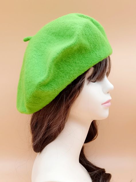 Green Casual   Acrylic Plain Beret Embellished  Fall/Winter Women Accessories Green Beret, Character Aesthetics, Beret Hat, Shein Style, Winter Women, Chain Link, Fashion News, Fall Winter, Women Accessories