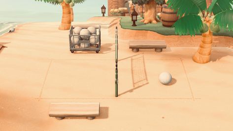 Beach Island Animal Crossing, Beach Animal Crossing Code, Beach Animal Crossing Ideas, Volleyball Animal Crossing, Sand Paths Animal Crossing, Acnh Beach Volleyball Court Design, Animal Crossing Beach Design, Acnh Volleyball Court Design, Animal Crossing Sand Design