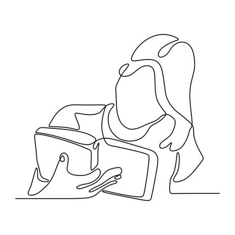 Book Vector, Girl Reading Book, One Line Drawing, Continuous Line Drawing, Continuous Line, Reading Book, Girl Reading, Line Drawing