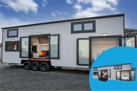 This 2-Story Tiny Home RV Hybrid Comes with 3 Bedrooms, a Living Room, Plus a Kitchen — and Yes, It’s on Wheels Tiny Home On Wheels, Tiny Homes On Wheels, 2 Story Tiny House, Tiny Houses For Sale, Tiny House On Wheels, Tiny House Design, House On Wheels, Travel Style, Living Area