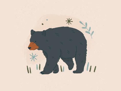 Black Bear Illustration, Campfire Drawing, Black Bear Tattoo, Brown Bear Illustration, Sunflower Sketches, Black Bears Art, Bear Paintings, Star Illustration, Bear Drawing