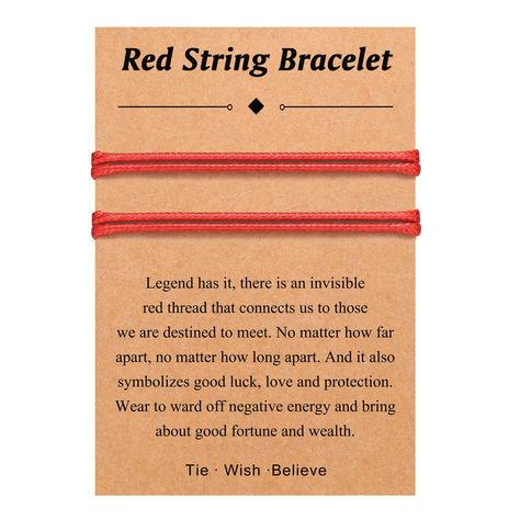 PRICES MAY VARY. [Meaning of Red String Bracelet] - Legend has it, there is an invisible red thread that connects us to those we are destined to meet. No matter how far apart, no matter how long apart. And it also symbolizes good luck, love and protection. Wear to ward off negative energy and bring about good fortune and wealth. [Material & Adjustable Size] - The red rope can be adjusted from 5.5" to 12", allowing the wearer to create the perfect fit without worrying about the size. And it is ma Red Bracelet Meaning, Good Luck Knot, Invisible Red Thread, Meaning Of Red, Bracelet For Couples, Red Meaning, Couples Friends, String Bracelets, Bracelets With Meaning