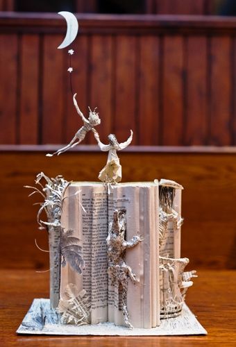 Book Carving, Peter Pan Book, Incredible Artwork, An Open Book, Folding Origami, Altered Book Art, Book Sculpture, The Secret Book, Up Book