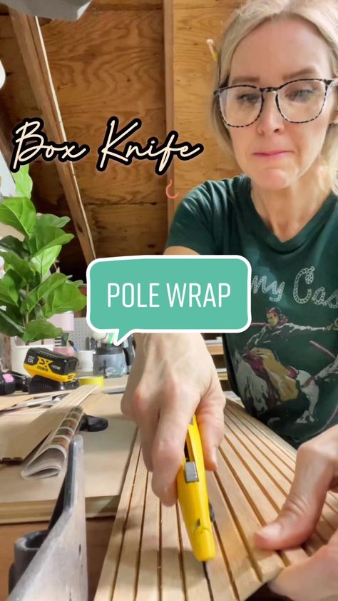 Why wrap poles when I can wrap literal everything else!? 💀 #1 ??? “What’s that paneling u use?” #polewrap #homedecor #diy #diyhomedecor #woodworking Pole Wrap Accent Wall Living Room, Pile Wrap On Wall, Pole Wrap On Walls, Using Pole Wrap On Wall, Diy Pole Wrap Ideas, Pole Wrap Projects, Pole Wrap Island Kitchen, Pole Wrap Backsplash Kitchen, Pole Wrap On Ceiling