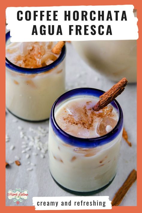 Learn how to make coffee horchata agua fresca, this is a delicious variation of the classic Mexican horchata and tastes as good as it sounds. Sweet and refreshing, relaxing and awakening, made with rice, coffee, cinnamon & condensed milk. Try this horchata latte today following our step by step recipe and video. | Horchata recipe with condensed milk | How to make horchata | Mexican aguas frescas |Agua fresca. Authentic Horchata, How To Make Horchata, Horchata Latte, Recipe Condensed Milk, Coffe Drinks, Mexican Horchata, Mexican Party Food, Horchata Recipe, Agua Fresca Recipe