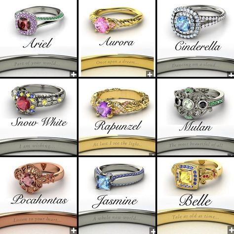 Disney Princess Inspired Rings, Disney Inspired Rings, Princess Engagement Rings, Rings Disney, Disney Princess Rings, Disney Princess Engagement Rings, Princess Rings, Disney Princess Jewelry, Disney Wedding Rings