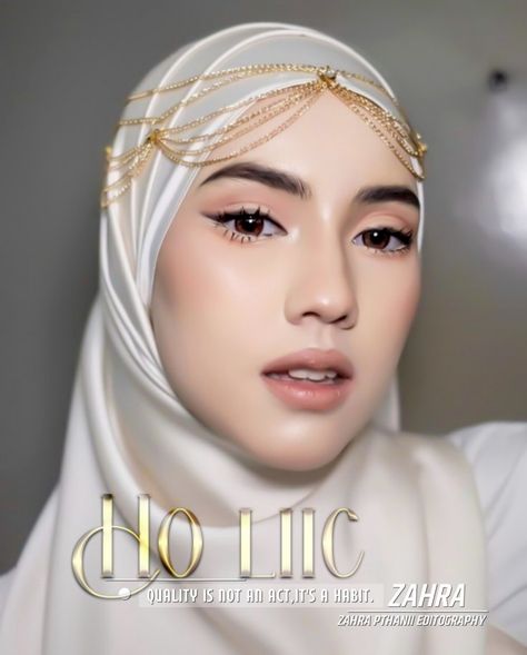 Gatsby Hijab Style, Dahlia Rizal, Headpiece Hijab, Gold Headpiece Wedding, Hijabi Wedding, Wedding Hijab Styles, Muslim Wedding Gown, Hijabi Brides, Hijab Makeup