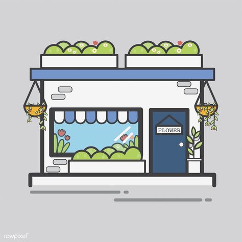 Illustration of a flower shop | free image by rawpixel.com Cute Building Illustration, Store Illustration Shop, Flower Shop Drawing, Flower Shop Illustration, Store Cartoon, Store Drawing, Store Illustration, Sketch Flower, Cartoon Building