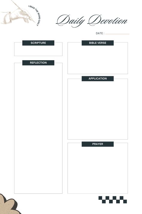 Stay organized and deepen your faith with this Daily Devotion/Bible Study Template. Perfect for tracking your scripture readings, prayers, reflections, and key takeaways, this template helps you build a consistent and meaningful devotional routine. Whether you're studying alone or in a group, this resource will keep your spiritual growth on track each day! DM for the template Study Templates, Bible Study Template, Daily Devotion, Devotional Journal, Journal Project, Scripture Reading, Daily Devotional, Stay Organized, Spiritual Growth