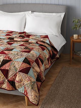 John Lewis & Partners Patchwork Bedspread, Ruby Burgundy Bedroom Ideas, Cool Loft Beds, Burgundy Bedroom, Patchwork Bedspread, Apartment Bedroom Decor, Cotton Bedspread, Busy Family, Apartment Furniture, Quilted Bedspreads