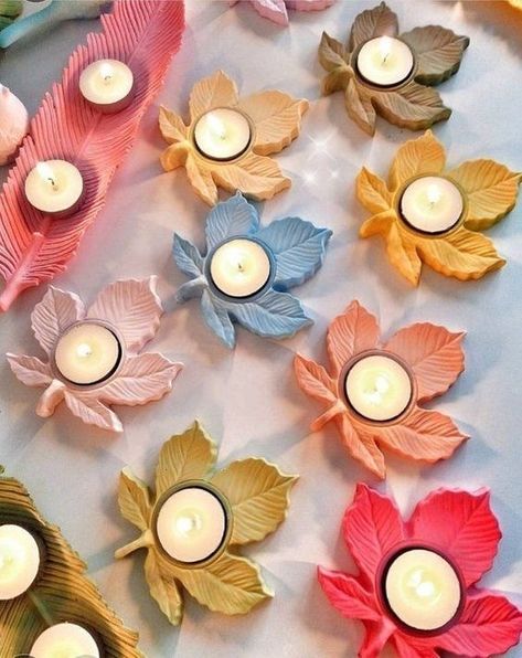 Polymer Clay Candle Holder, Polymer Clay Candle, Clay Candle Holders, Diya Decoration, Clay Candle, Diy Diwali Decorations, Diy Air Dry Clay, Diwali Diya, Air Dry Clay Projects