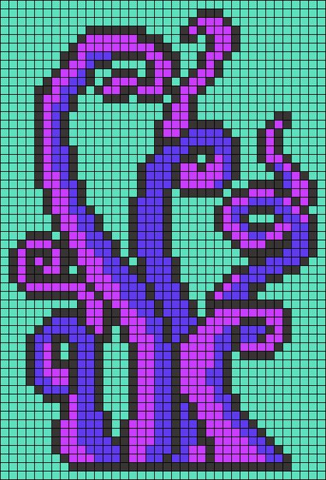 Octopus Pixel Art Grid, Pixel Tentacles, Kraken Pixel Art, Minecraft Tentacle, Big Pixel Art Grid, Minecraft Octopus, Octopus Pixel Art, Ocean Pixel Art, Modele Pixel Art