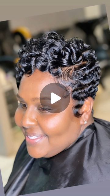 Short Red Hairstyles Pixie, Black Curly Bob Hairstyles, Ocean Waves Hairstyle For Black Women, Curl Weave Hairstyles Black Women, Finger Waves And Curls Black Women, Finger Wave Curls Short Hair, Finger Wave Styles, Black Short Natural Haircut, Short Perm Hairstyles For Black Women