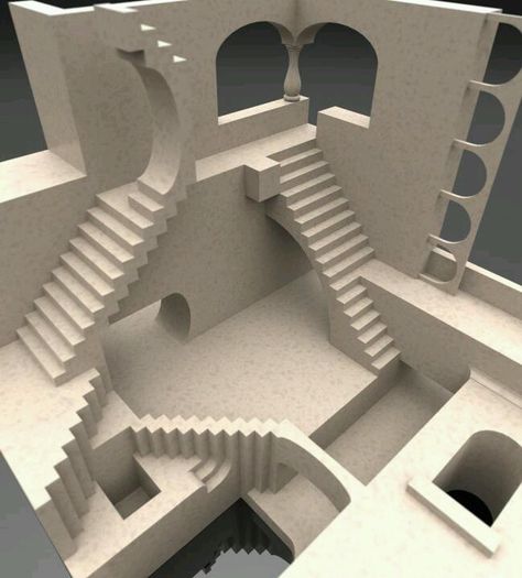 Escher Architecture, Mc Escher Stairs, Escher Relativity, Escher Stairs, Escher Drawings, Escher Art, Impossible Shapes, House Staircase, Set Design Theatre