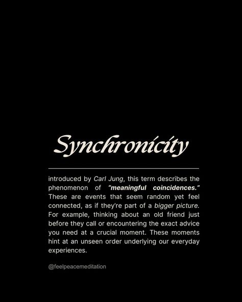 Are you familiar with the #synchrodestiny ? 💫 It encourages us to see life as a web of connections, where every experience—no matter how small—can have profound significance. It’s about trusting that there’s an underlying intelligence guiding our lives, and by tuning in, we open ourselves to a life rich with purpose, fulfillment, and growth. 🤍#feelpeacemeditation : : #meditation #innerpeace #alignment #universe #energy #synchronicity #destiny #spiritual #spirituality #spiritualawakening #s... Universe Energy, Carl Jung, In The Darkness, My One And Only, Big Picture, The Darkness, Art Therapy, Spiritual Awakening, Inner Peace