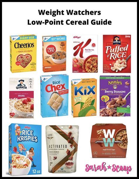 Weight Watchers Low-Point Cereal Guide | Sarah Scoop Weight Watcher Cereal, Ww Cereal, Cereal Calories, Low Calorie Cereal, Breakfast Starters, Cereal Diet, Low Points Weight Watchers, Special K Cereal, Ww Snacks