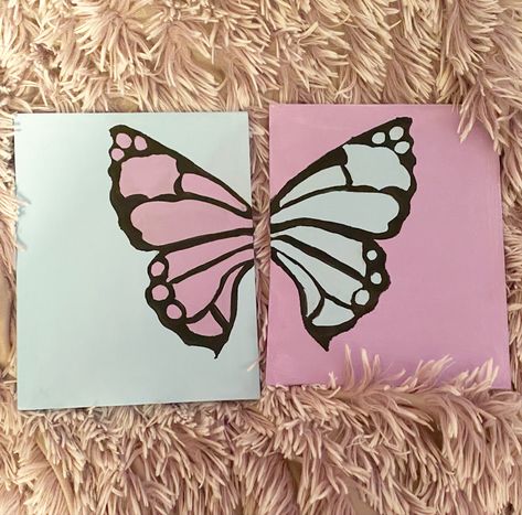 Matching Canvas Paintings For Friends, Duo Painting Ideas, Matching Paintings Canvas, Matching Paintings, Friend Painting Ideas, Painters Tape Art, Friendship Canvas, Butterfly Canvas Art, Sunset Canvas Painting