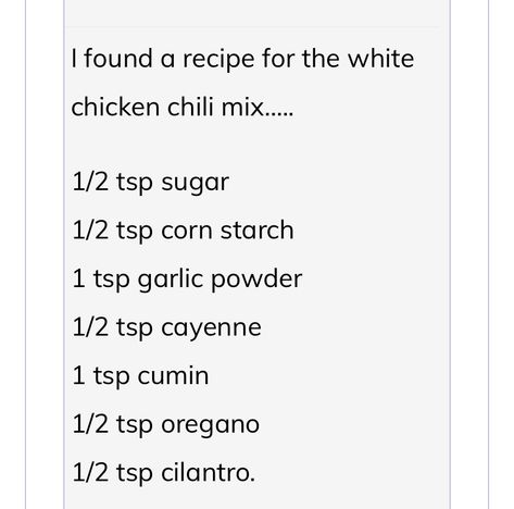 White Chicken Chili Seasoning Mix Recipe, White Chicken Chili Seasoning, Chili Seasoning Mix Recipe, Chili Seasoning Recipe, Spice Cupboard, Homemade Dry Mixes, Homemade Seasoning, Diy Mixes, Dry Rubs