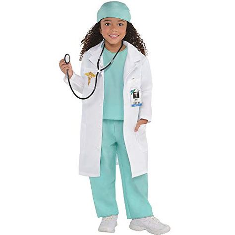 Toddler Doctor Costume, Doctor Fancy Dress, Doctor Halloween Costume, Doctor Halloween, Teal Scrubs, Party City Costumes, Doctor Coat, Doctor Costume, Doctor Outfit