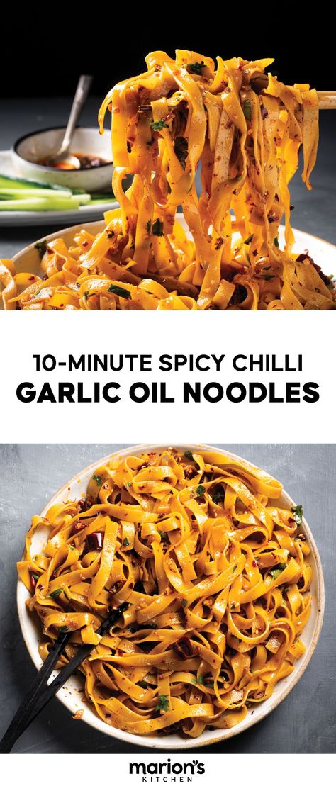 Marion Grasby's 10-minute Spicy Chilli Garlic Oil Noodles Noodles With Chilli Oil, Recipes With Black Vinegar, Soy Sauce Pasta Recipes, Recipes With Chilli Oil, Chilli Crisp Noodles, Sweet Chilli Noodles, Dark Soy Sauce Recipe, Chilli Oil Pasta, Dry Noodle Recipe