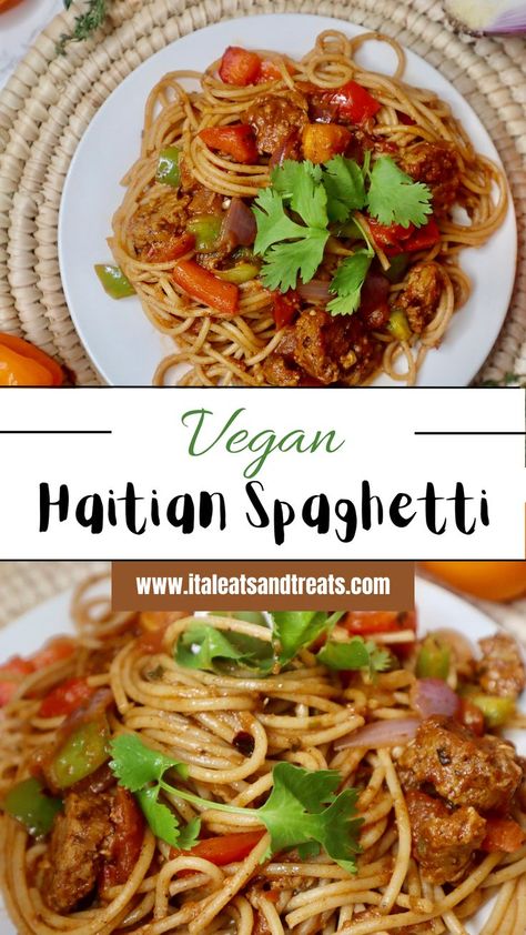 Haitian Spaghetti, Vegan Pasta Recipe, Soy Free Vegan, Vegetarian Meal Plan, Soy Recipes, Haitian Food Recipes, Veggie Dinner, Vegan Pasta Recipes, Scotch Bonnet