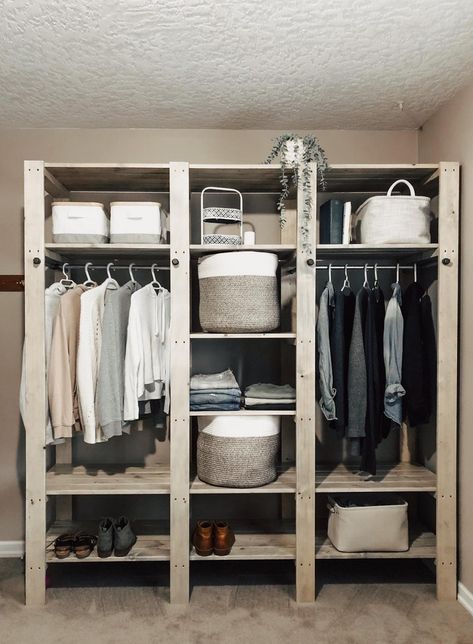 Wood Closet Shelving Plan PDF, Wardrobe Closet Organizer, Closet Rack System - Etsy Wardrobe Closet Free Standing, Diy Free Standing Closet, Diy Freestanding Closet, Freestanding Closet Ideas, Free Standing Closet Ideas, Renovating Farmhouse, Removable Closet, Stand Up Closet, Wood Closet Shelving