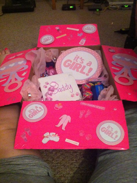 It's a girl theme care package. My husband deployed 5 hours after the birth of our daughter. Our way of celebrating! Gender Reveal Ideas For Boyfriend, Gender Reveal Box For Husband, Gender Reveal Ideas For Deployed Husband, Deployment Halfway Boxes, 21st Birthday Gifts For Boyfriend, Valentine’s Day Deployment Package, Deployed Husband, Birthday Greetings For Boyfriend, Care Package Baby