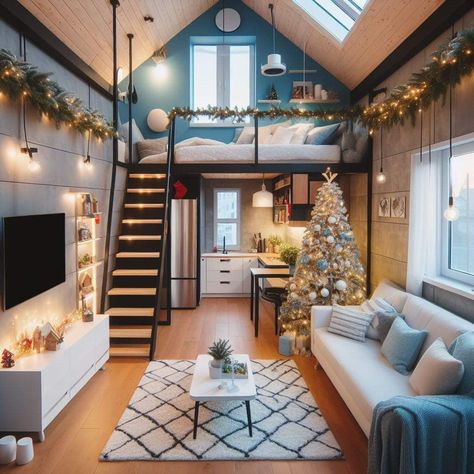 Tiny House - Cozy🩵 One Bedroom With Loft, Tiny House 2 Bedroom, Bedroom With Loft, House 2 Bedroom, House Plans With Loft, Tiny House Plans With Loft, Mini Chalet, House Plan With Loft, Tiny House Loft