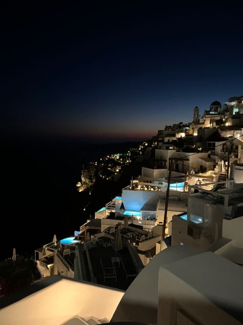 #santorini #greece #night #vibes #view #aesthetic #europe Santorini At Night, Santorini Greece Aesthetic, Night Black And White, It Girl Vibes, Casual Photography, Greece Honeymoon, Greece Aesthetic, Luxury Quotes, Billionaire Lifestyle Luxury Living