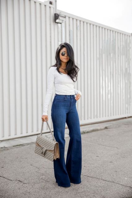 50 Stylish And Easy Ways To Wear High Waist Pants Right Now » EcstasyCoffee Looks Jeans, High Waisted Flare Jeans, Outfit Jeans, Mode Casual, High Waisted Flares, Fall Winter Outfits, High Waisted Denim, Outfits Casuales, Jean Outfits