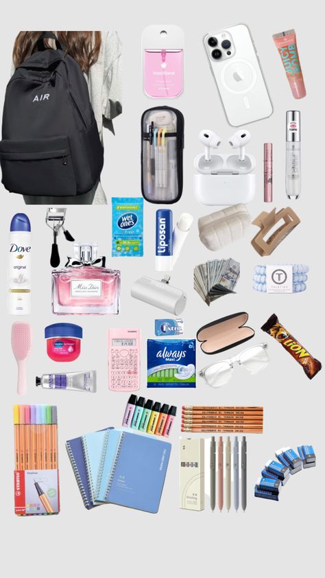 #schoolbagessentials Middle School Supplies, Middle School Essentials, School Emergency Kit, Back To School List, School Backpack Essentials, Preppy School Supplies, Everyday Bag Essentials, Pretty School Supplies, School Suplies