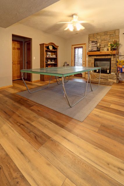 Coretec Virtue Oak Luxury Vinyl Plank - Traditional - Basement - Other - by Mouery's Flooring | Houzz UK Coretec Virtue Oak Flooring, Coretec Virtue Oak, Luxury Vinyl Plank Flooring Living Room, Flooring Remodel, Lifeproof Vinyl Flooring, Traditional Basement, Contemporary Basement, Honey Oak Cabinets, Rustic Basement