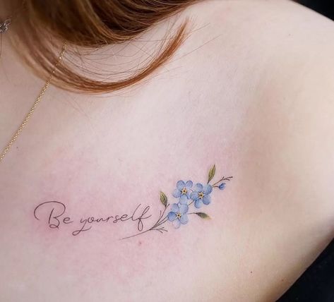 Forget-Me-Not Tattoos: Symbolic Meanings Small Flower Tattoos With Words, Small Flower Tattoos For Women, Forget Me Not Tattoo, Favorite Tattoos, Special Tattoos, Small Flower Tattoos, Flower Tattoo Shoulder, Initial Tattoo, Small Hand Tattoos