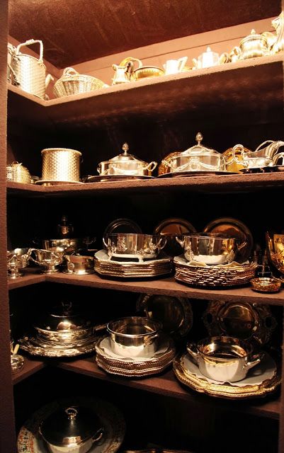 Silver cupboard. Silver Closet, Silver Ware, Silver Display, Silver Storage, Butler’s Pantry, Bunny Williams, Silver Trays, Butler's Pantry, Butler Pantry