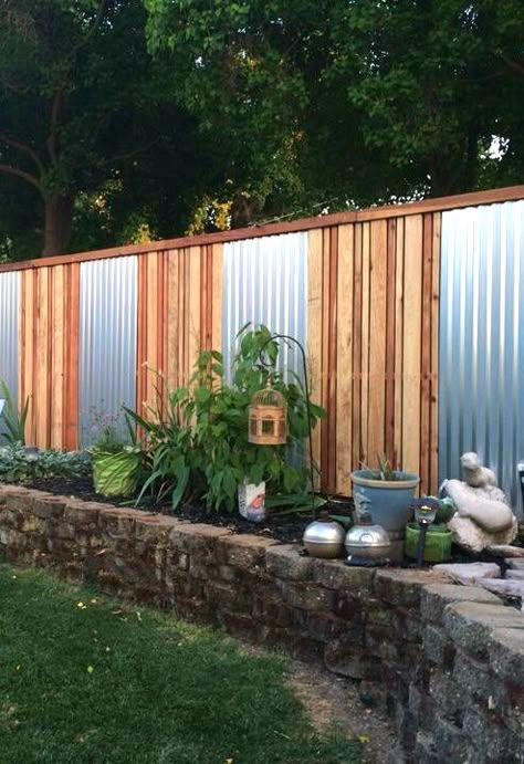 s 9 creative ideas that will change the way you see sheet metal, crafts, home decor, Dress Up an Unattractive Fence Diy Privacy Fence, Privacy Fence Designs, Backyard Privacy, Diy Fence, Fencing Ideas, Privacy Fences, Back Yard Ideas, Corrugated Metal, Have Inspiration