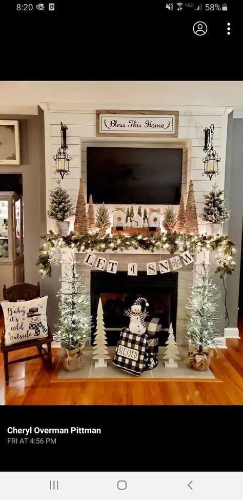 Christmas Fireplace Decor Ideas, Christmas Fireplace Decorations, Fireplace Decor Ideas, Trendy Christmas Decor, Christmas Fireplace Mantels, Cozy Christmas Decor, Neutral Christmas Decor, Christmas Mantle Decor, Christmas Fireplace Decor