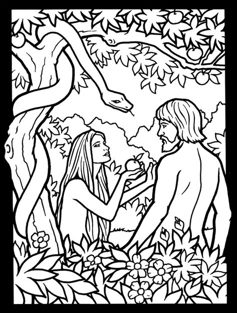 Old Testament Scenes Stained Glass Coloring Book Dover Publications Sunday School Coloring Sheets, Story Of Adam And Eve, Sunday School Coloring Pages, Illustration For Kids, Page Illustration, Glass Panes, Bible Verse Coloring, School Coloring Pages, Bible Coloring Pages