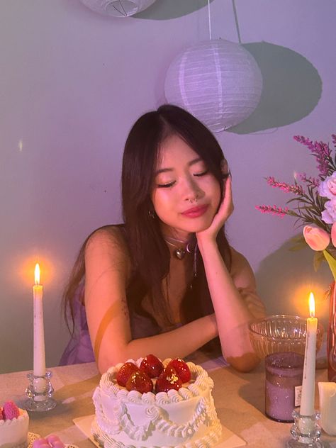 Korean Outfits Birthday, Asian Birthday, Birthday Party Aesthetic, Candles Birthday, Fashion Purple, Birthday Pics, Party Aesthetic, Birthday Inspo, Korean Birthday