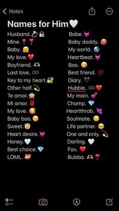 Contact Bf Names, Cute Names To Put As Your Boyfriends Contact, Names To Put As Your Boyfriends Contact, Love Names For Boyfriend For Him, Cute Names To Give Your Boyfriend, Name For Bf Contact, Bf Name Save In Contact, Things To Name Your Boyfriend, Bf Nickname Ideas Aesthetic