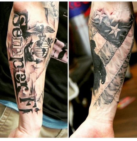 Marines Marines Tattoo, Semper Fi Tattoo, Usmc Tattoo Sleeve, Marine Tattoos, Military Sleeve Tattoo, Marine Corps Tattoos, Usmc Tattoo, Lion Forearm Tattoos, Marine Tattoo