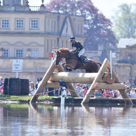 Badminton Horse Trials, Andrew Nicholson jumping a cross-country fence Cross Country Eventing, Olympic Horse Jumping, Badminton Horse Trials Outfit, Horse Riding Cross Country, Cross Country Equestrian, Cross Country Jumping, Eventing Horses Cross Country, Equestrian Cross Country, Eventing Aesthetic